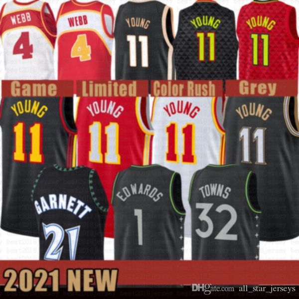 

2021 new kevin 21 garnett basketball jersey anthony 1 edwards mens karl-anthony 32 towns trae 11 young mesh retro spud 4 webb white, Black;red