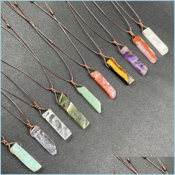 

pendant necklaces irregar long slim stripes stone pendant braided brown rope chain healing crystal pendants necklace for women gift dhnof, Silver