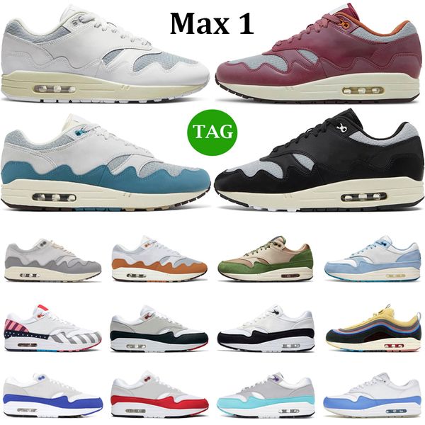 

og 1 87 running shoes men women patta black grey white anniversary blue night marron noise aqua anniversary green patch man trainer sport sn