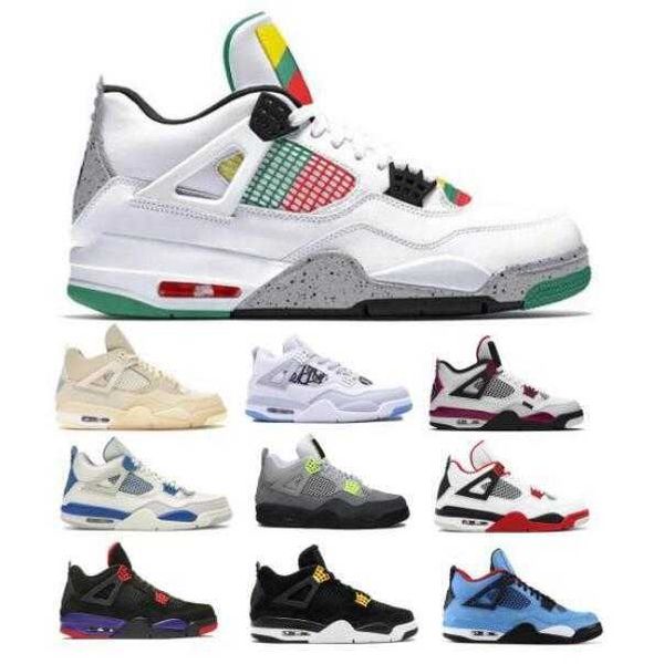 

jumpman 4 4s mens outdoor shoes off sail neon metallic cactus jack raptors cement royalty fire red blue man trainers sneakers, Black
