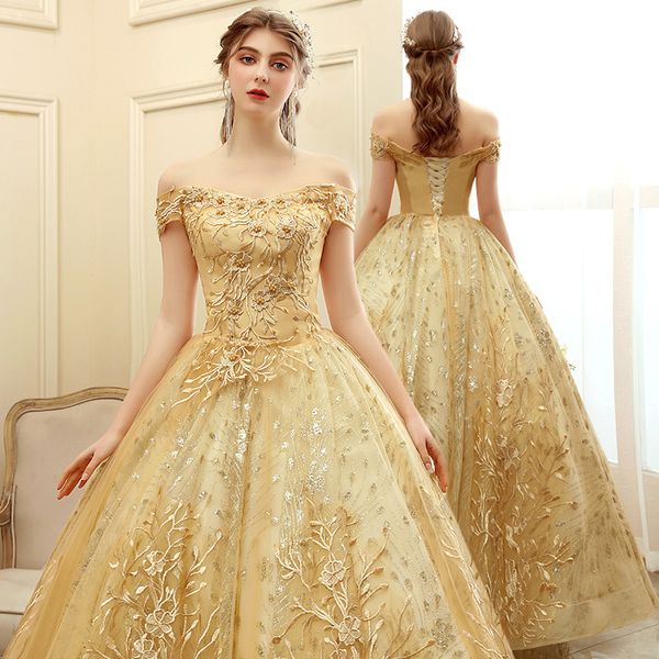 

african a-line wedding dresses dubai elegant long off shoulder sheer crew neck sequined lace appliques beaded quinceanera bridal gowns with, White