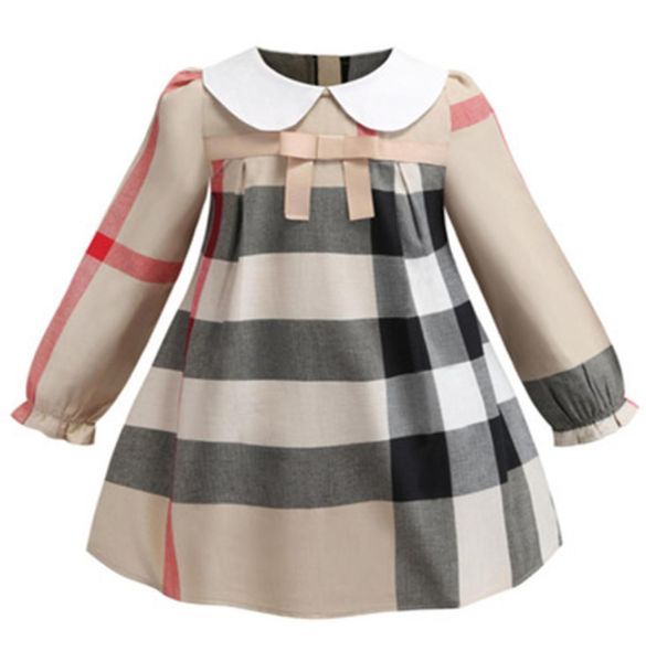 

baby girls dresses designer clothing cotton children long sleeve costume kids girls plaid bow dress6792686, Red;yellow