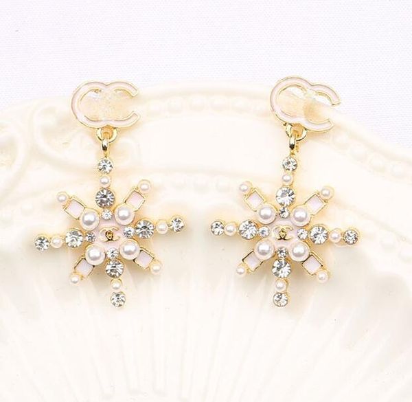 

charm long tassel designer letters stud earring dangle crystal geometric luxury brand women rhinestone pearl wedding party jewerlry accessor, Golden;silver