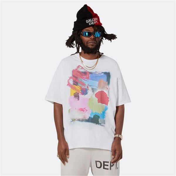 

designer gallerydept mens t-shirts gary dept graffiti splash inkjet color printing high street washing old short sleeve tshirt fashion brand, White;black
