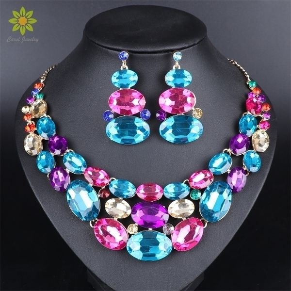 

wedding jewelry sets fashion indian jewellery crystal necklace earrings set bridal for brides costume accessories decoration 221109, Slivery;golden
