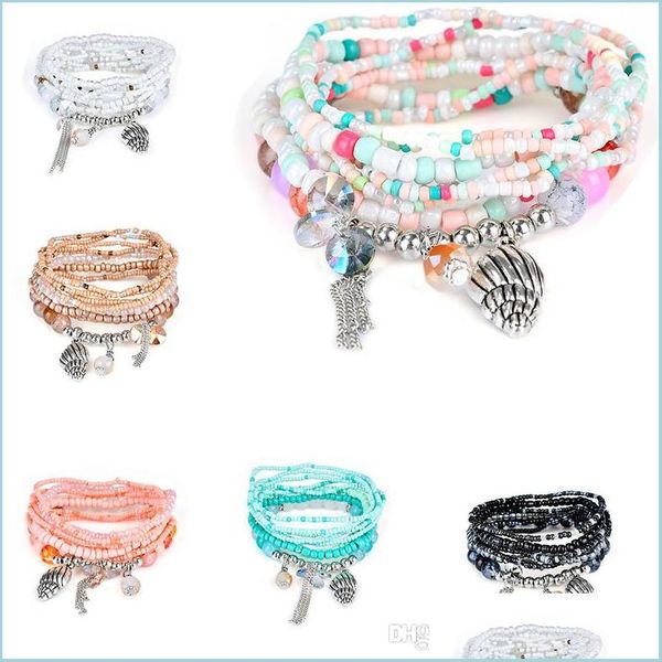 

beaded bohemian fringe tassel conch beads strands bracelet crystal bead bangles mtilayer summer beach jewelry for women maxi stateme dh5ys, Black