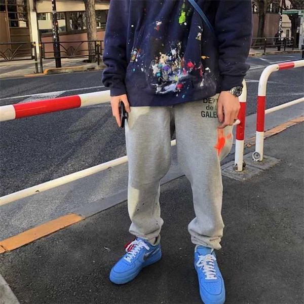 

pants fashion galleryes designer casual dept american brand printed graffiti hand-painted splashed cotton terry leggings for men women, Black