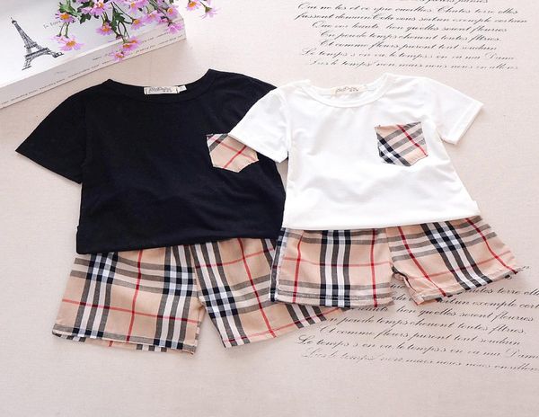 

2022 new spring baby clothes set boy girl plaid pocket short sleeved shirt plaid shorts 17 years old suit kids children039s 8312648, White