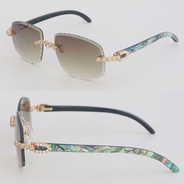 

luxury moissanite diamond set rimless sunglasses womans original seashell inside black buffalo horn men vintage glasses carved lens big ston, White;black