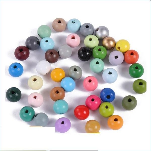 

wood 16mm round big hole wood bead children kids colorf wooden charms chamed beads for beaded bracelet necklace jewelry making drop d dhuy8, Black