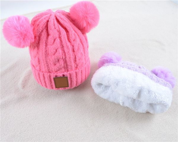 

carh children knitted caps outdoor hats kids brushed beanies visor cap hats winter wool warm hat woolen casual headgear, Black;white