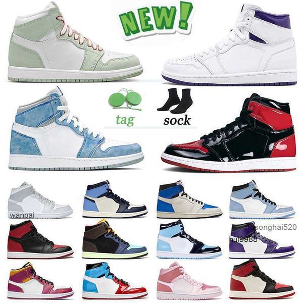 

1 sports men basketball shoes women trainers mid jumpman 1s sneakers light smoke grey hyper royal obsidian university blue jordas, Black