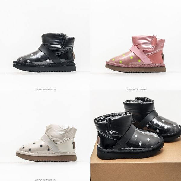 

2022 luxury designer bootie fur lined winter shoes kids children short ankle boots australia wgg u platform classic clear mini boot boy girl, Black