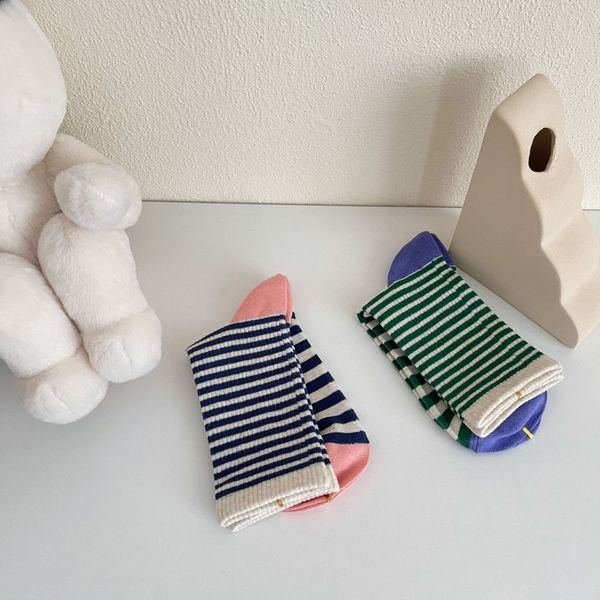 

japanese socks color contrast stripe women's tube socks with cotton, Black;white