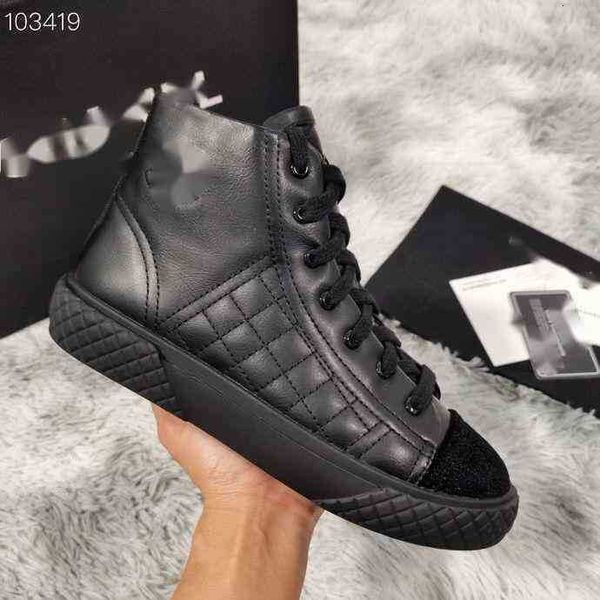 

boots boots fragrance style small white female panda letter autumn new lingge thick soled sports leisure board shoes high biscuit sh, Black