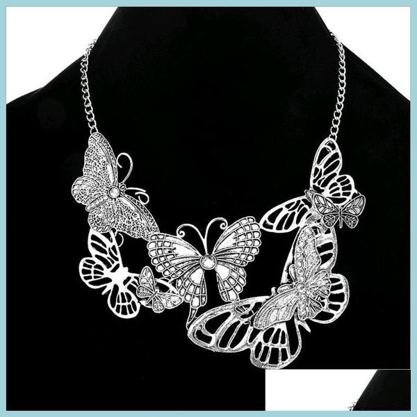 

chokers fashion jewelry vintage retro antique sier openwork metal alloy crystal stone butterfly choker collar statement necklace for dhnbt, Golden;silver