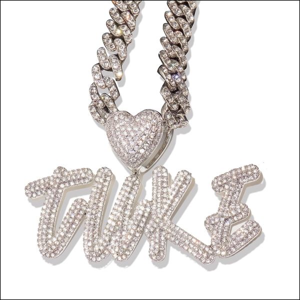 

pendant necklaces pendant necklaces custom iced out name necklace personalized bubble letter 18k gold sier hip hop diamond chain for otyas, Silver
