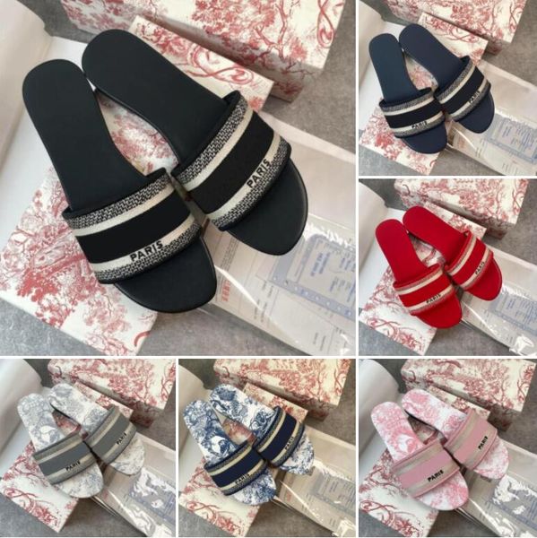 

2023 designer leather women sandals summer flat slipper fashion beach woman big head rainbow letters slippers with box size 35-42, Black
