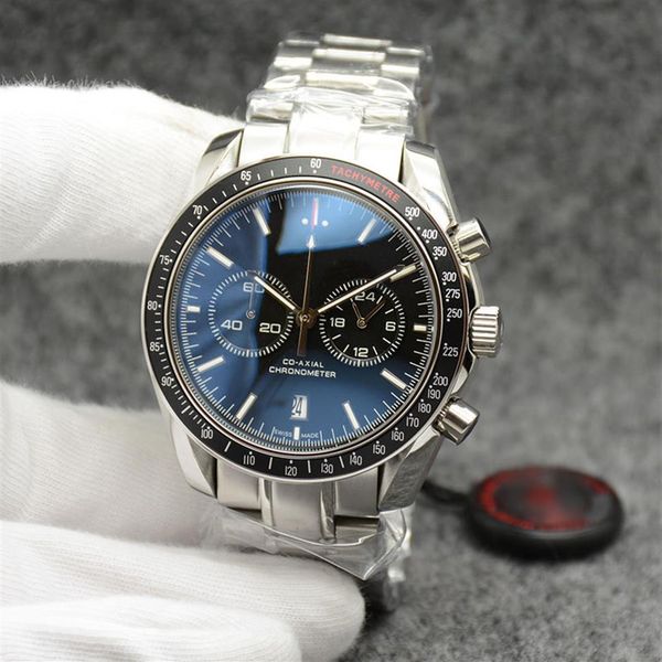 

44mm quartz chronograph date mens watches two subdials stainless steel bracelet fixed bezel with a ring showing tachymeter mar267w, Slivery;brown