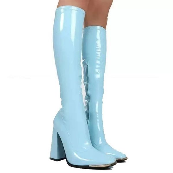

boots candy colors womens knee-high square toe classic patent leather female modern single plus size 36-43 221110, Black