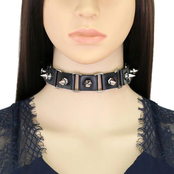

spikes rivet stud gothic choker necklace pu leather cosplay goth collar for women jewelry gift, Golden;silver