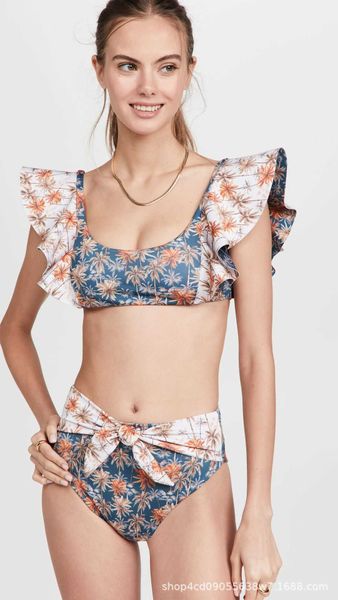 

bikini new printed rufflesplit swimsuit women's conservative, White;black