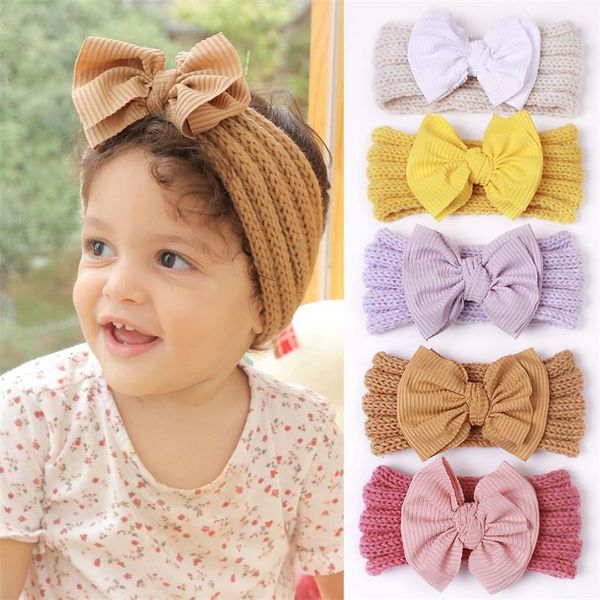 

children warm headband winter cute baby creative bowknot wide headbands infant hair band kids headwear hair accessories, Slivery;white