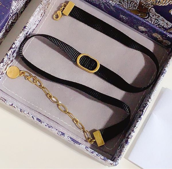 

letter fashion necklace for woman gift choker black rope neck necklace brass jewelry supply, Golden;silver