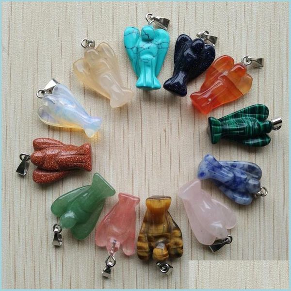 

charms carved angel shape assorted natural stone charms crystal pendants for necklace accessories jewelry making drop delivery findi dhgyf, Bronze;silver