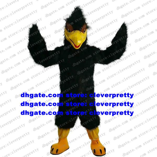 

black long fur eagle hawk mascot costume tiercel falcon vulture character capping ceremony image promotion zx657, Red;yellow