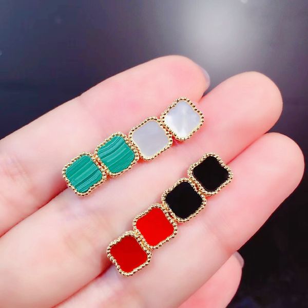 

4 leaf grass womens earrings fashion diamond stud earrings 18k gold girl festival gift 316l stainless steel jewelry, Golden;silver