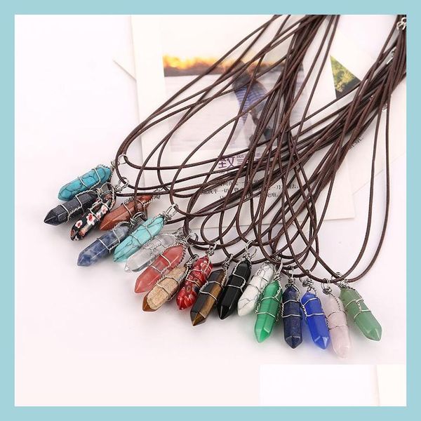 

pendant necklaces copper wire wrapped hexagon pendum chakra pendant healing crystal turquoise stone pink quartz necklaces jewelry fa dhbcq, Silver