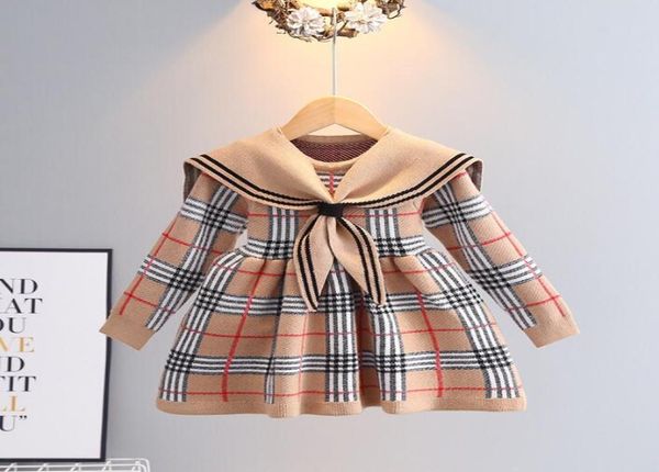 

great quality baby girls knitted plaid sweaters dresses spring autumn girl long sleeve princess dress kids college style knitting 8080524, Red;yellow