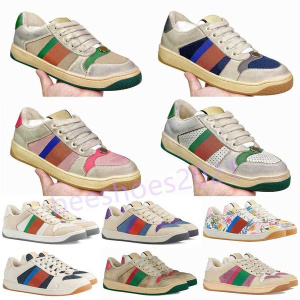 

mens italy bee walking casual shoes women flat leather dirty shoe screener green red stripes embroidered couples trainers des chaussures, Black