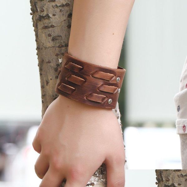 

bangle knit weave leather bangle cuff mtilayer wrap button adjustable bracelet wristand for men women fashion jewelry gift drop deli dhnhp, Black