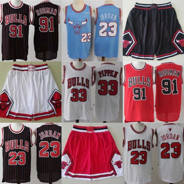 

mens basketball jerseys michael 23 mj dennis 91 rodman scottie 33 pippen shorts black red white stitching chicago''bulls'&#03