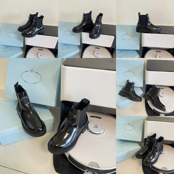 

new chelsea boots designer martin boots high heels platform shoes letters outsole jelly non-slip round head rubber leather 35-40, Black