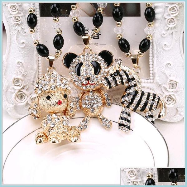 

pendant necklaces cute lovely animal white and black beads horse panda girls pendant necklaces new fashion korean alloy sweater chai dh7cp, Silver