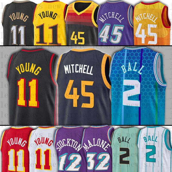 

mitchell 45 donovan ball hornet 2 lamelo basketball''nba''jerseys young 11 jazzs trae 12 john 32 karl stockton malone 19, Black;red