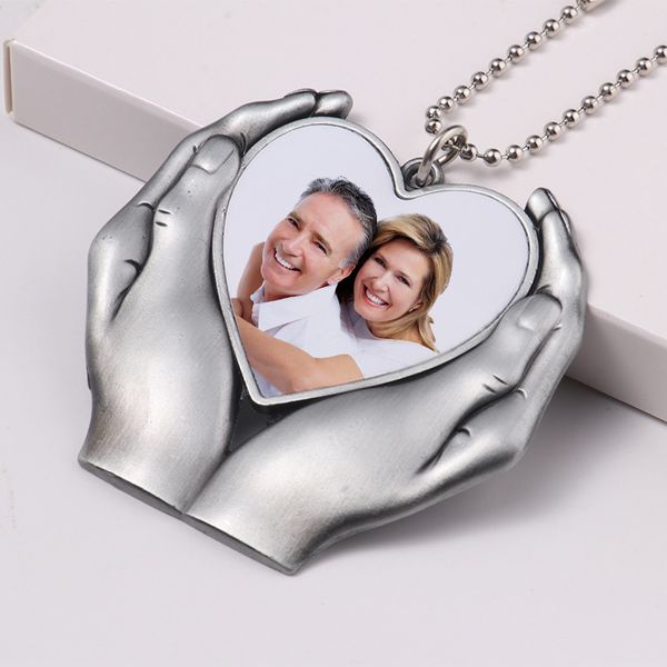 

sublimation metal ornaments hand holding heart decoration party supplies car hang decorations