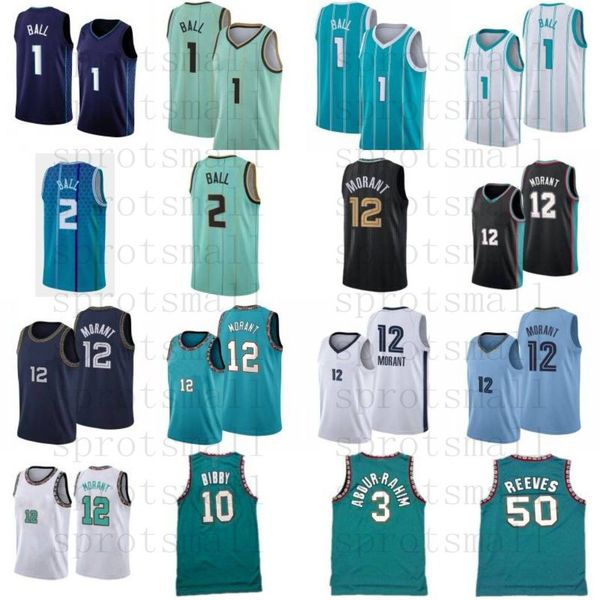 

12 ja morant 1 lamelo ball 2 basketball jersey mens 10 mike bibby 3 shareef abdur-rahim 50 reeves retro green shirt, Black;red