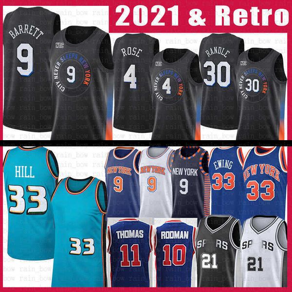 

rj barrett julius randle derrick rose patrick ewing retro 21 basketball''nba''jersey isiah thomas dennis rodman grant 25, Black;red