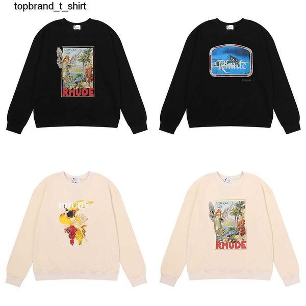 

men's hoodies designer sweatshirts fashion brand rhude neck printed sweater autumn men women loose casual pullover, Black