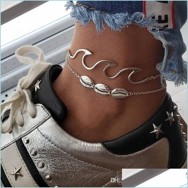 

anklets shell wave anklets foot chain mtilayer sier shells anklet bracelet beach jewelry for women drop ship delivery dhjsz, Red;blue