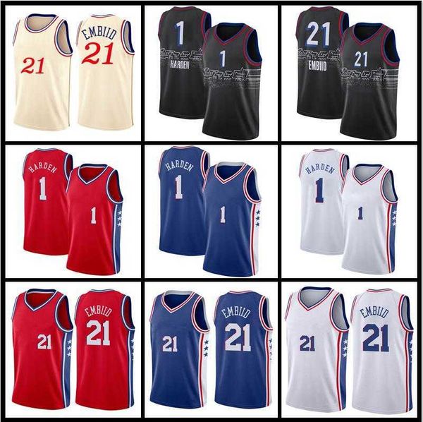 

0 tyrese maxey new 1 james harden philadelphias 76er basketball''nba''jersey allen 3 iverson joel 21 embiid julius 6 erv, Black;red