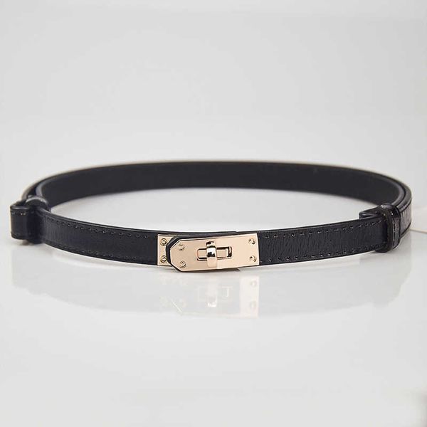 

womens leather thin belt fashion brand adjustable niche lock sweater skirt jeans decorative belt wholesale, Black;brown