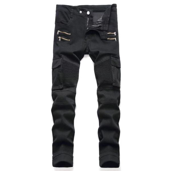 

wholesale 2038 men's jeans designer jeans distressed ripped biker slim fit motorcycle denim for men s fashion jean mans pants pour homm, Blue