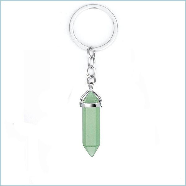 

key rings natural stone key rings hexagonal prism keychains healing rose crystal car decor keyholder for women men drop delivery jewe dhk4m, Slivery;golden