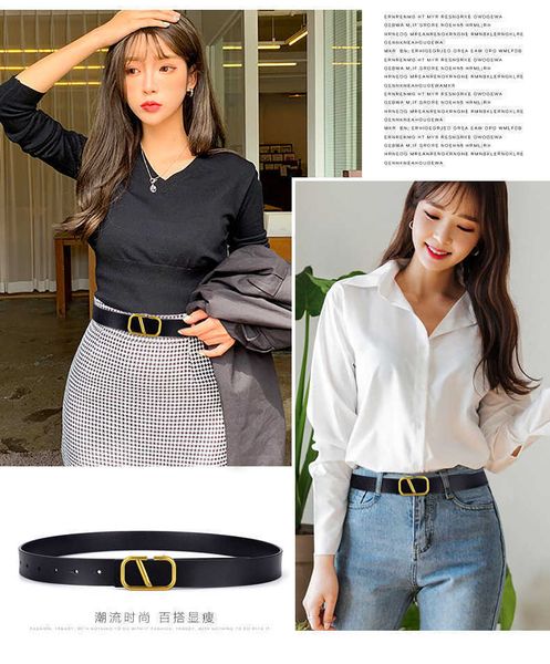 

womens belt 3.0cm letter v smooth buckle business casual waistband luxury brand jeans dress decorative belt wholesale, Black;brown
