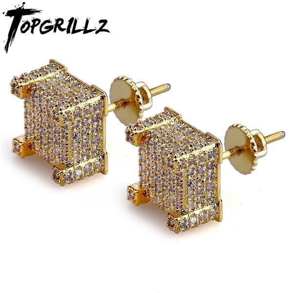 

stud rillz goldsilver color all iced out micro pave cz stone square earring hip hop rock jewelry earrings for women men 221109, Golden;silver